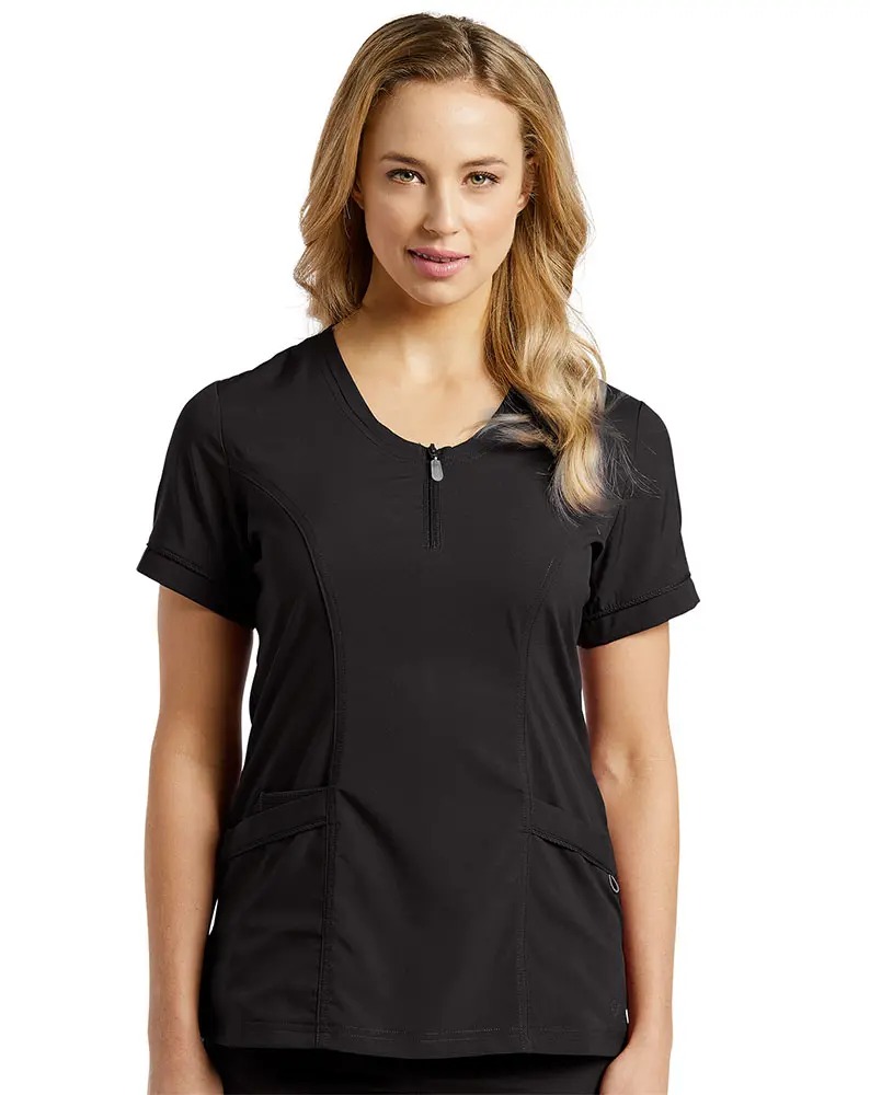 764 Camisa Médica de Mujer Cuello Redondo con Zipper